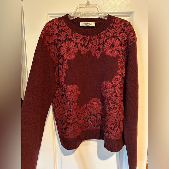 Valentino burgundy sweater with lace appliqué